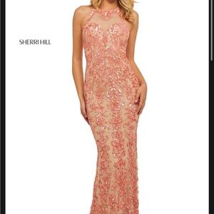 Sherri Hill Coral Embellished Prom Dress